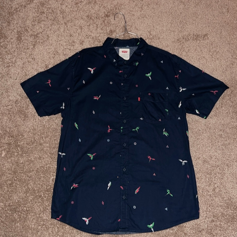 Levi's Parrot Print Short Sleeve Button Up Black Large Men’s Shirt